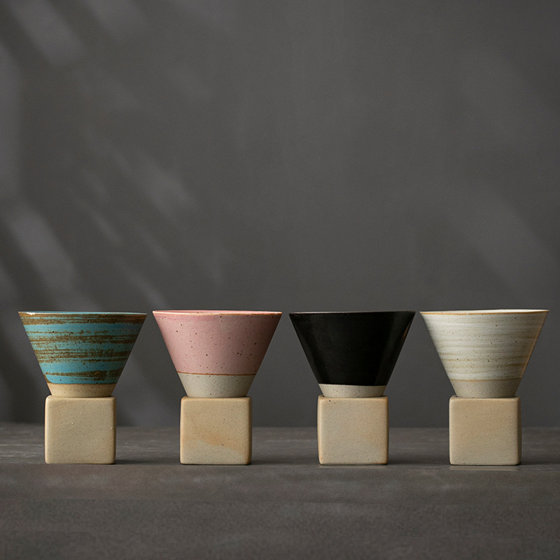 Coffee ceramic cup with holder 150 ml multi-color