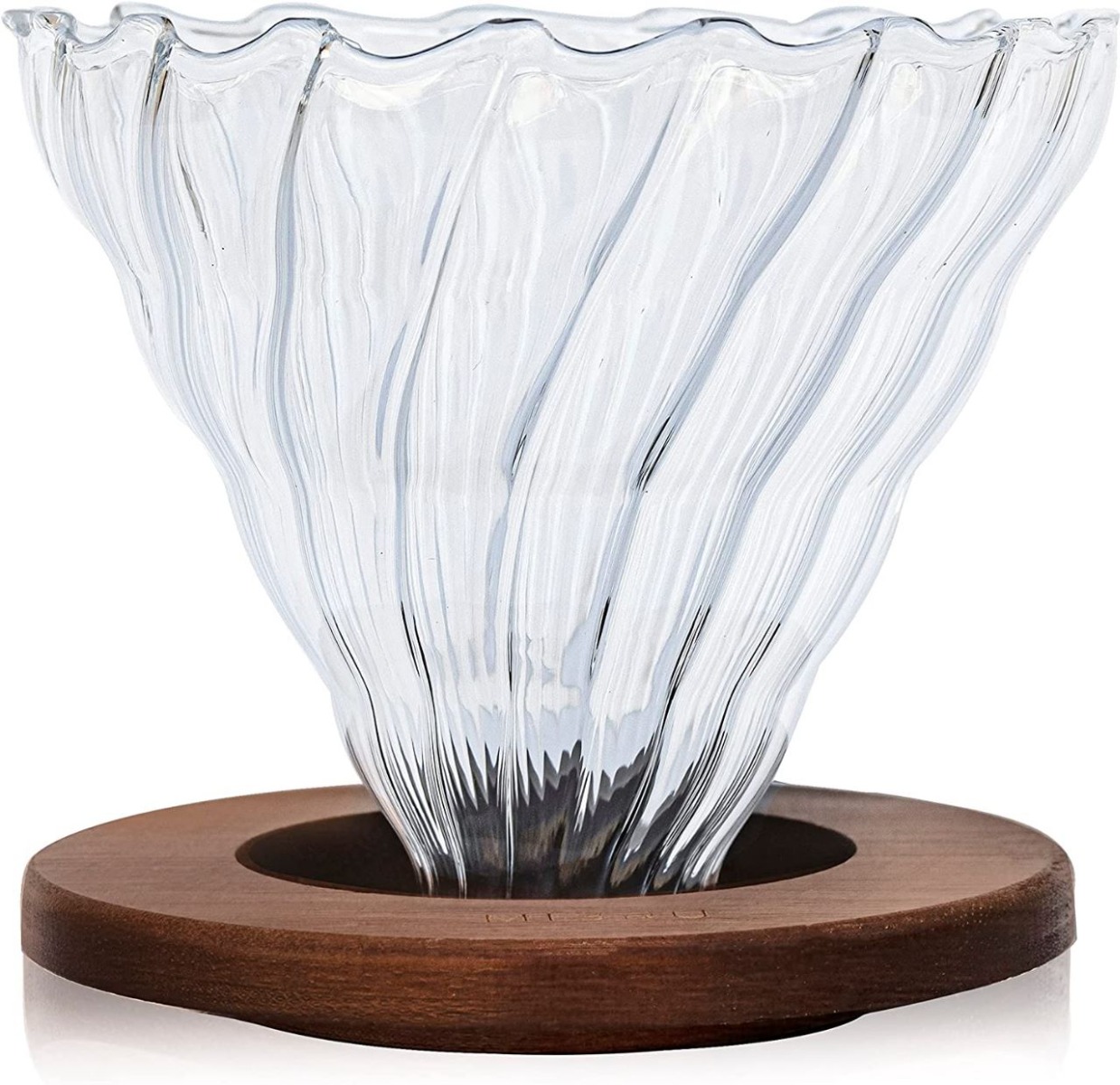 قمع تقطير قهوة زجاجي مع قاعدة خشبية مقاس 1-4 اكواب v60-KR010779