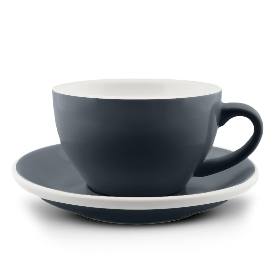 Coffee ceramic cup with plate 150ml gray
