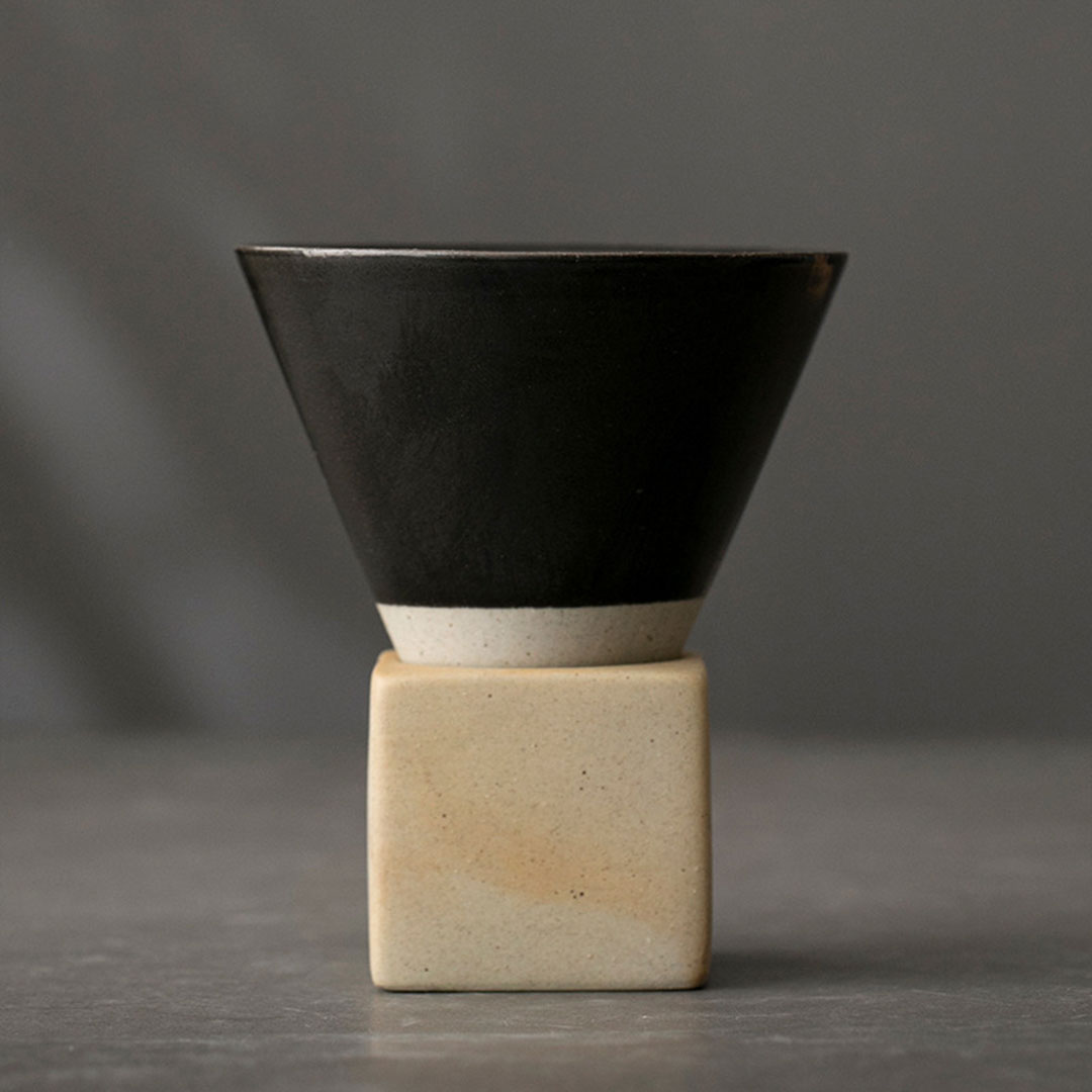 Coffee ceramic cup with holder black 150 ml-KR012610