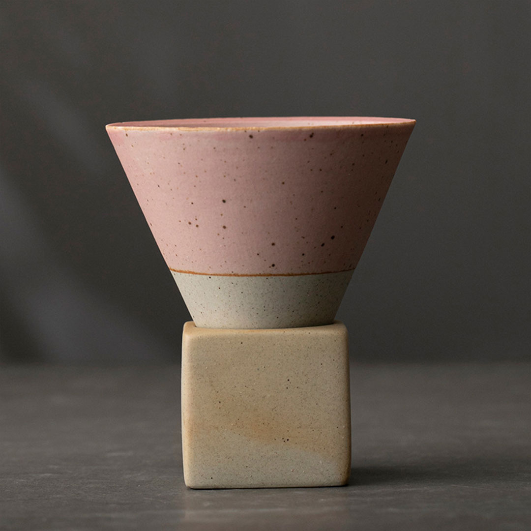 Coffee ceramic cup with holder pink 150 ml-KR012609