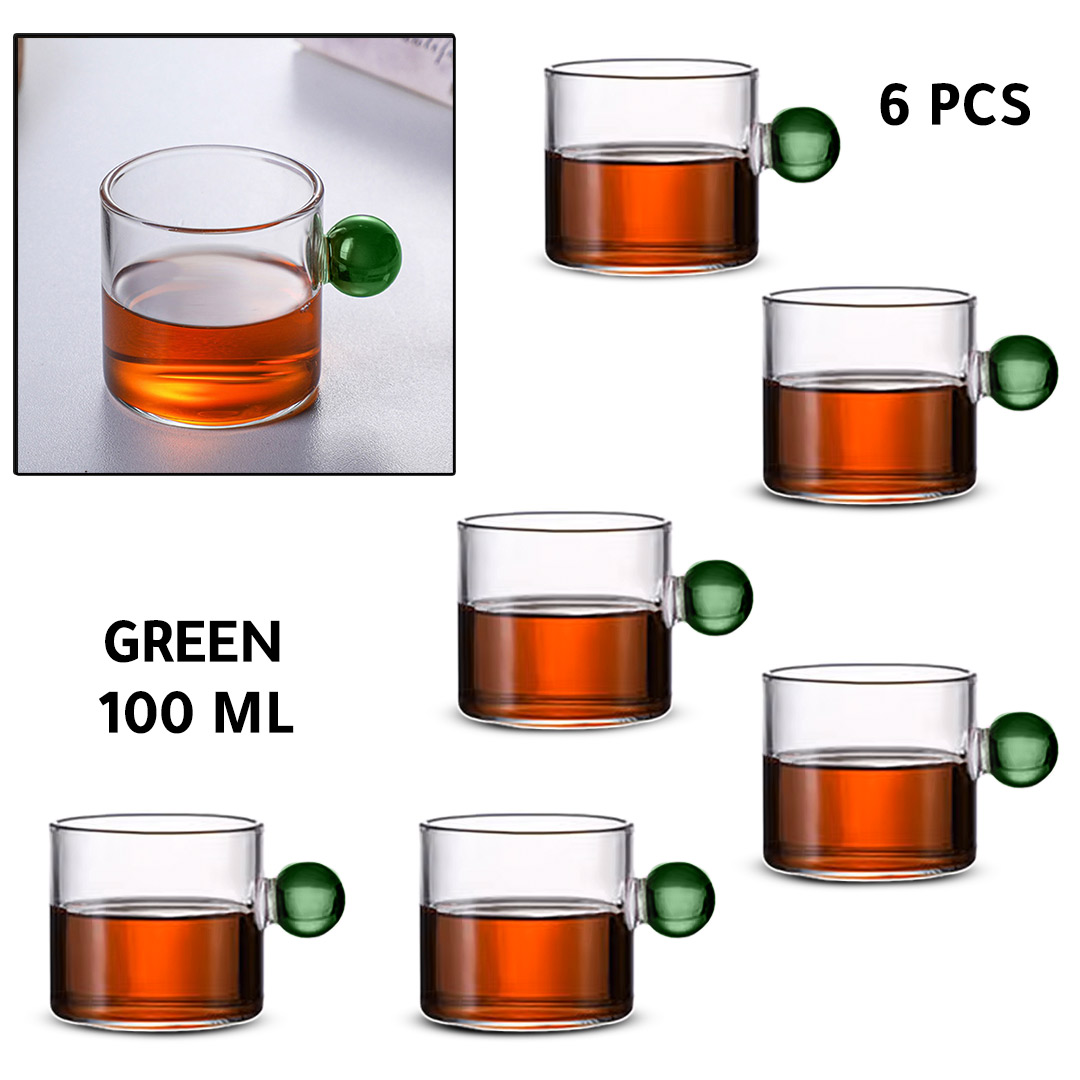 Coffee and tea glass cup ball handle 100ml green