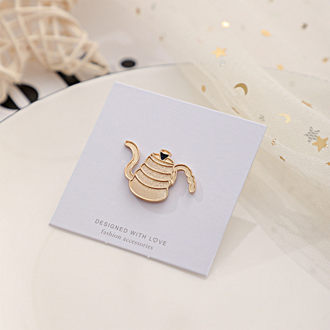 Coffee brooch golden drip pot