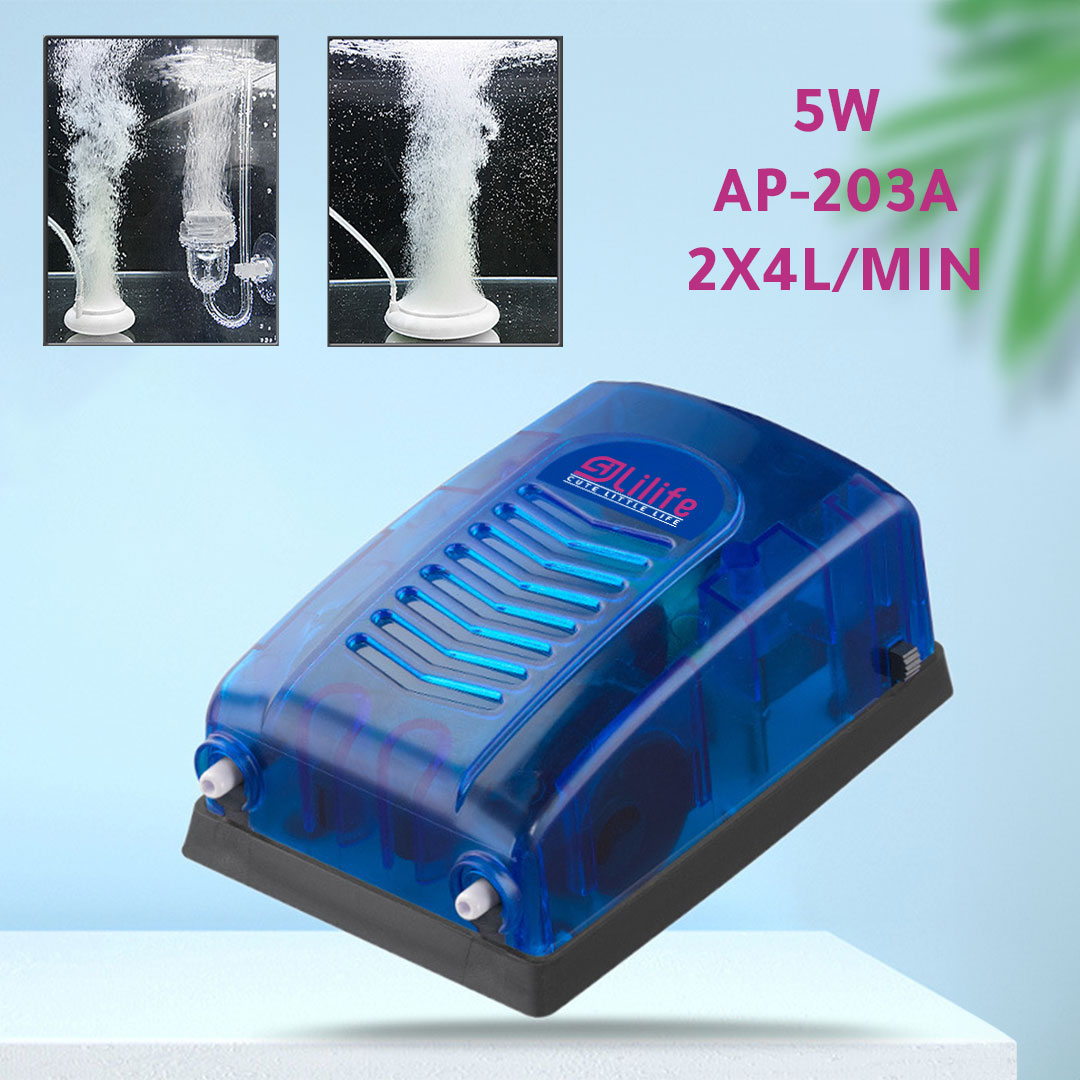 مضخة هواء اوكسيجين لاحواض سمك الزينة قوة 5 وات بمخرجين منفصلين