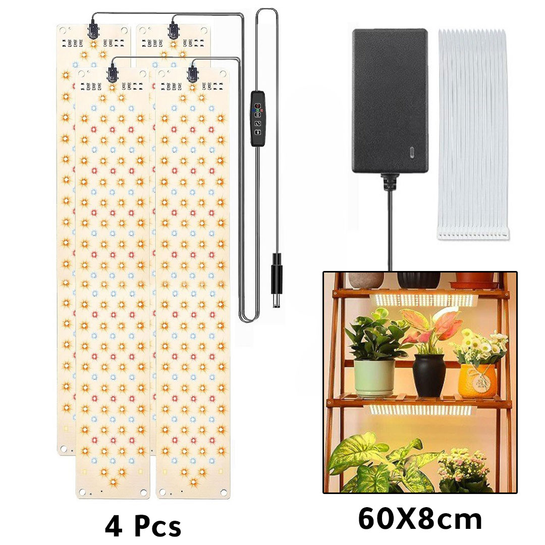 مجموعة من 4 الواح اضاءة مخصصة للزراعة مع مؤقت و تحكم بالقوة 60x8سم
