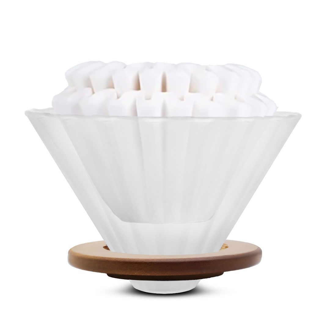 قمع تقطير قهوة زجاجي مقاس 1-2 كوب مع فلاتر 155 عدد 30 حبة