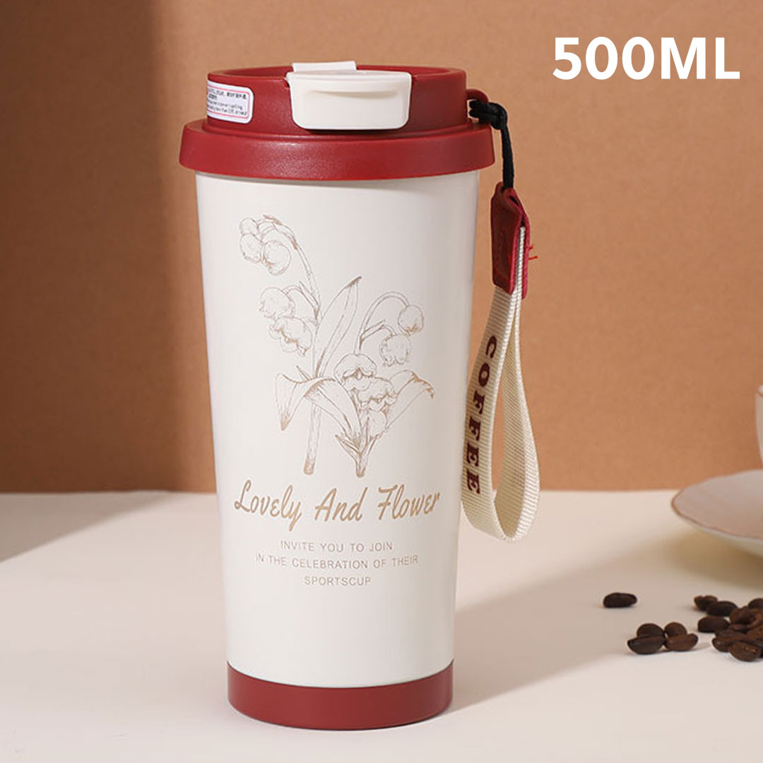 كوب حافظ للحرارة من الاستانليس ستيل سعة 500مل احمر ابيض