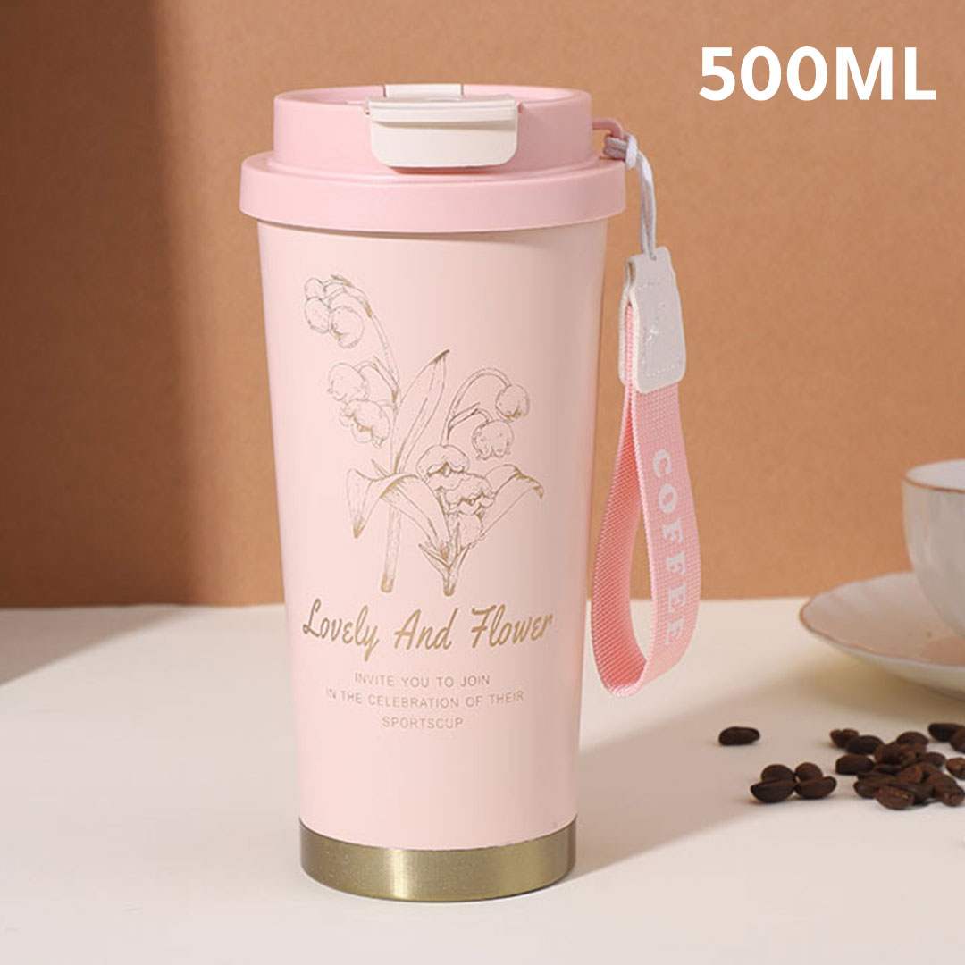 كوب حافظ للحرارة من الاستانليس ستيل سعة 500مل زهري