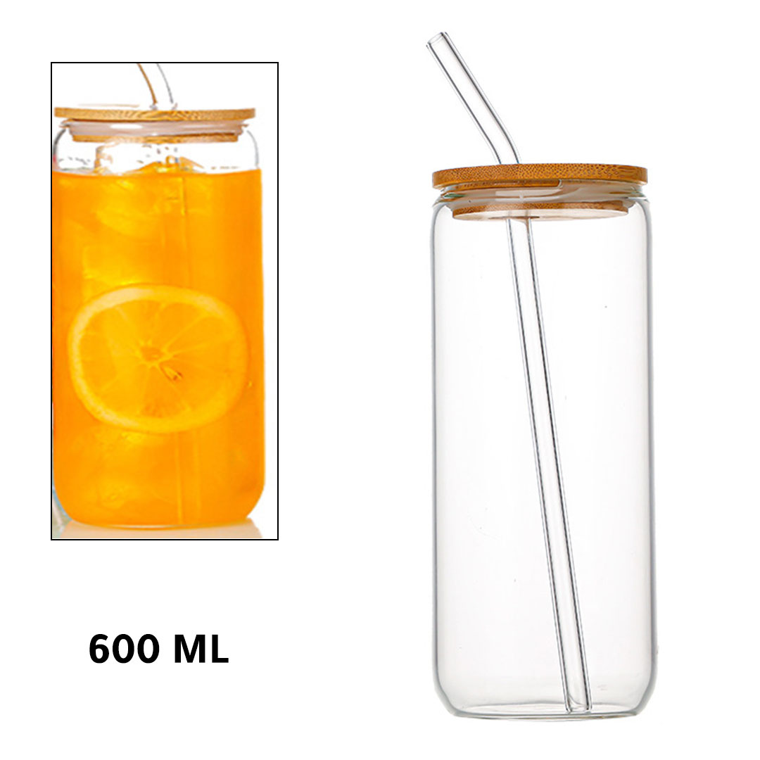 وعاء مشروبات باردة زجاجي 600مل مع ماصة زجاجية