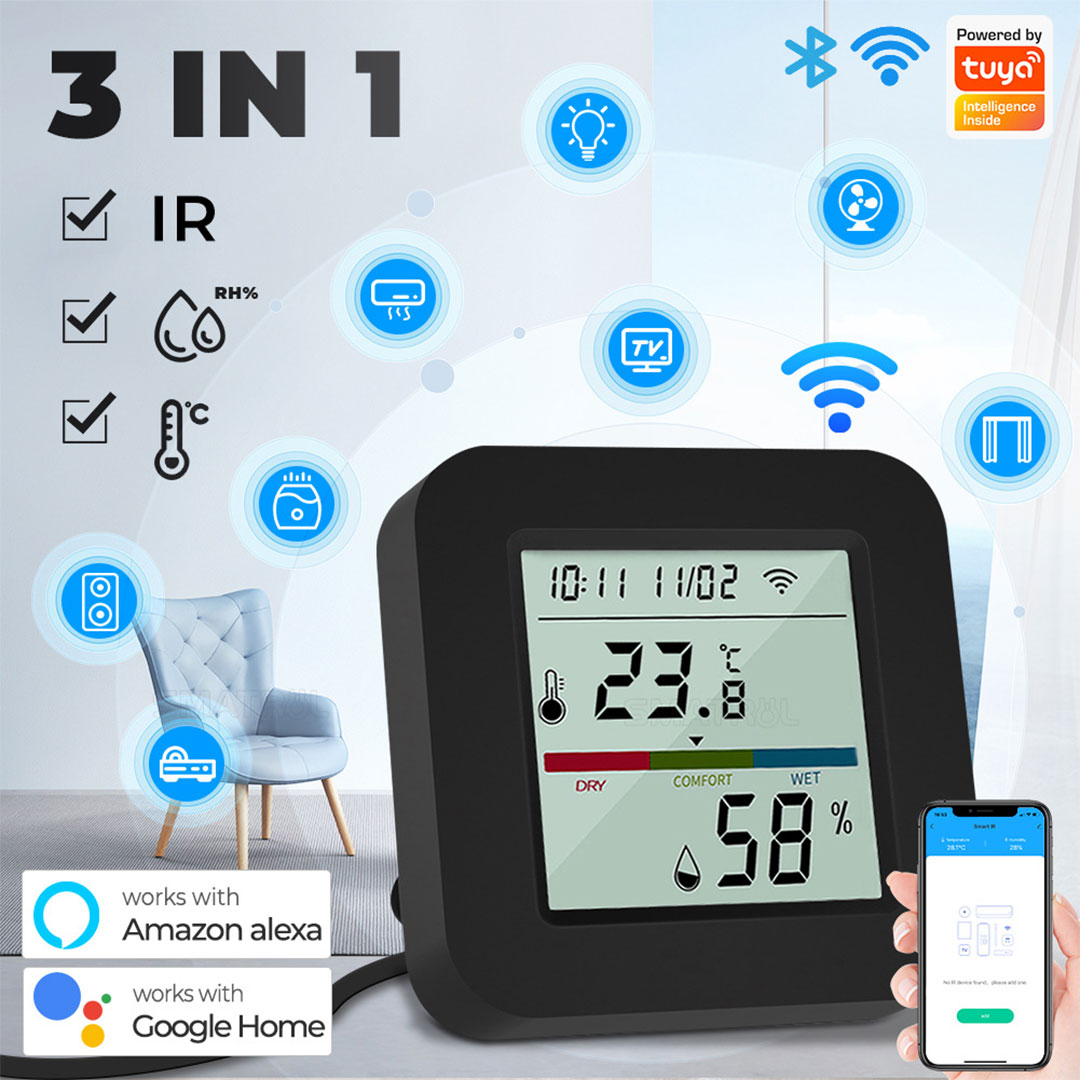Smart home 3 in 1 humidity tempreture and IR control with screen