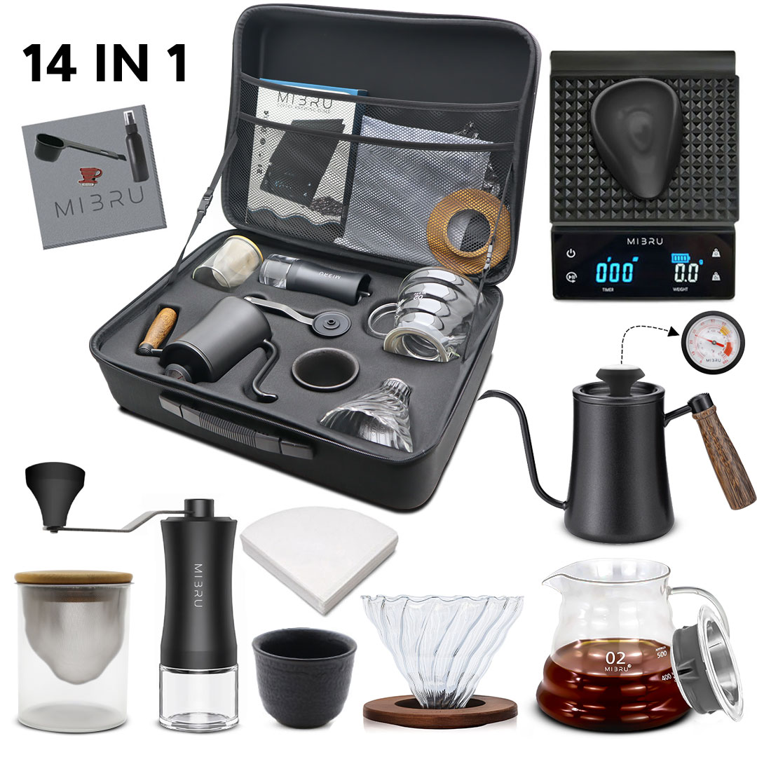 بكج مجموعة 14 في 1 لتحضير القهوة المقطرة بطريقة V60 معG4 حلقة خشبية