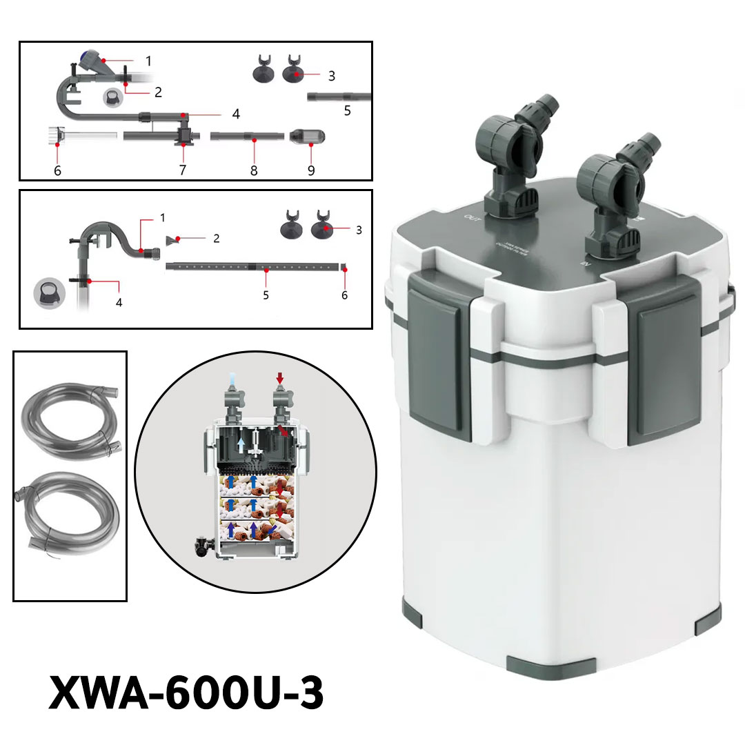 فلتر خارجي لاحواض اسماك الزينة الكبيرة 3 مراحل مع 600 لتر في الساعة