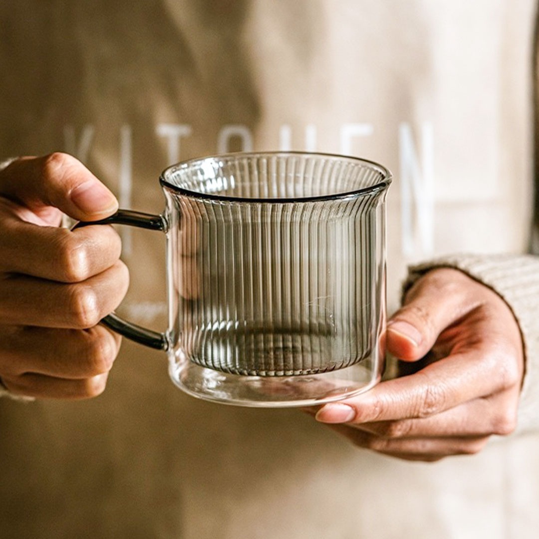 كوب زجاجي بجدار مزدوج داخلي رمادي 270 مل