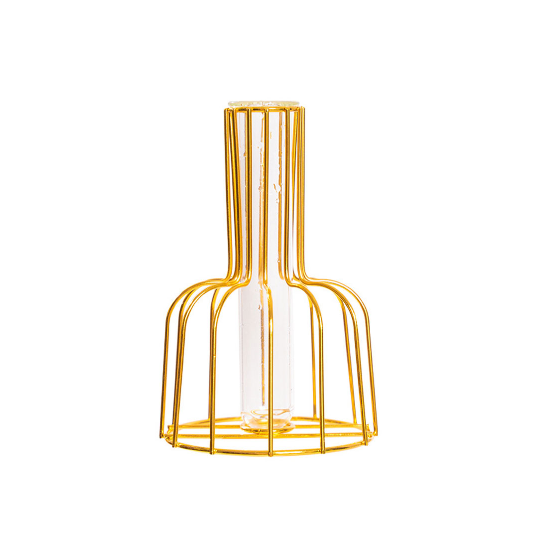 حاملة شمع على شكل قفص معدني لون ذهبي-KR130308